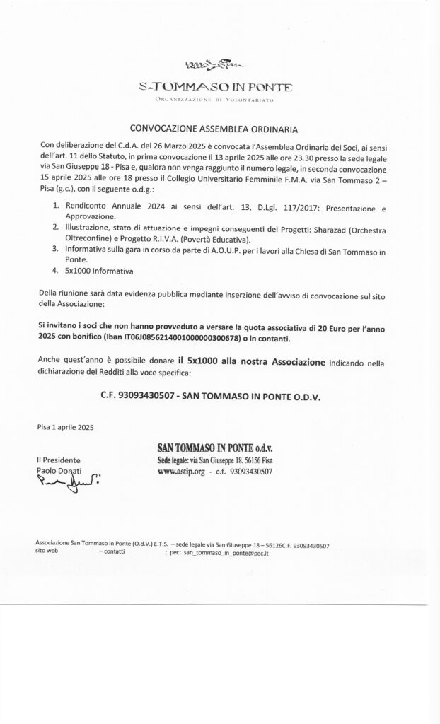 Convocazione Assemblea Soci 15.04.25